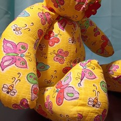 Handmade With Love Quilted Teddy Bear Plush Yellow Butterfly Stuffed Animal
