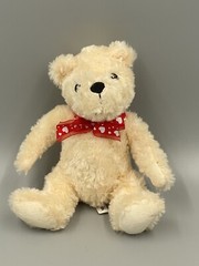 Walmart 8” Beige Colored Teddy Bear Plush W/ Red Bow With White Hearts