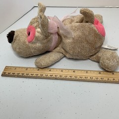 Vintage Chosun Floppy Puppy Dog Tan with Pink Heart Pink Bow 10 inch RARE HTF