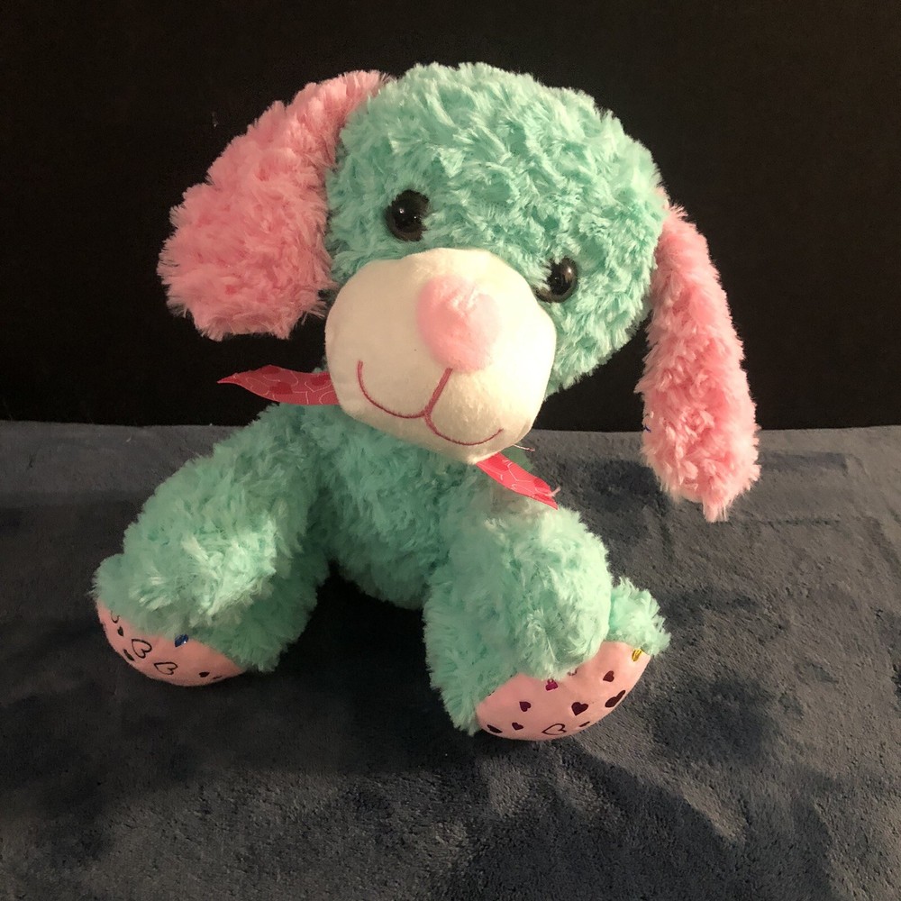 Dog Puppy Plush Soft Blue Pink and Shiny Hearts Homerbest 10″ Stuffed Animal Toy