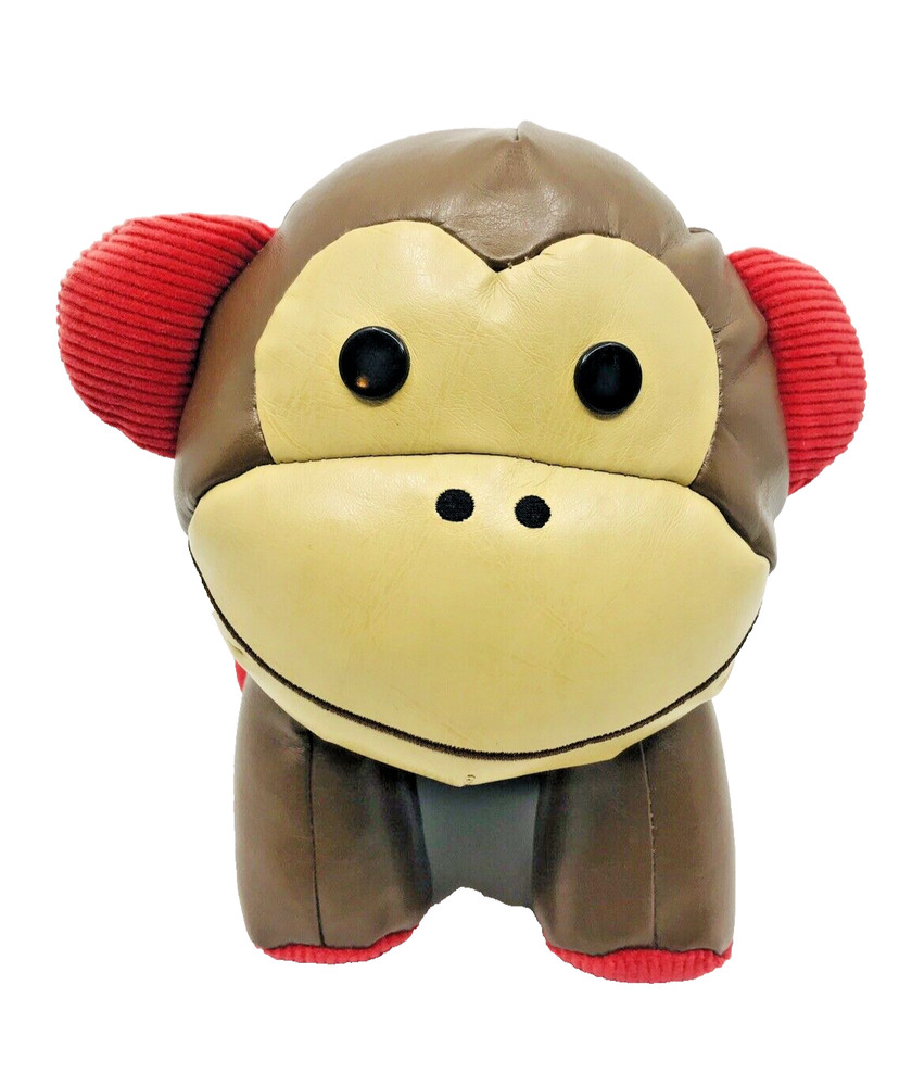 SKIP HOP Brown Monkey Faux Leather Plush Stuffed Animal Toy 2011 8” Tall EUC