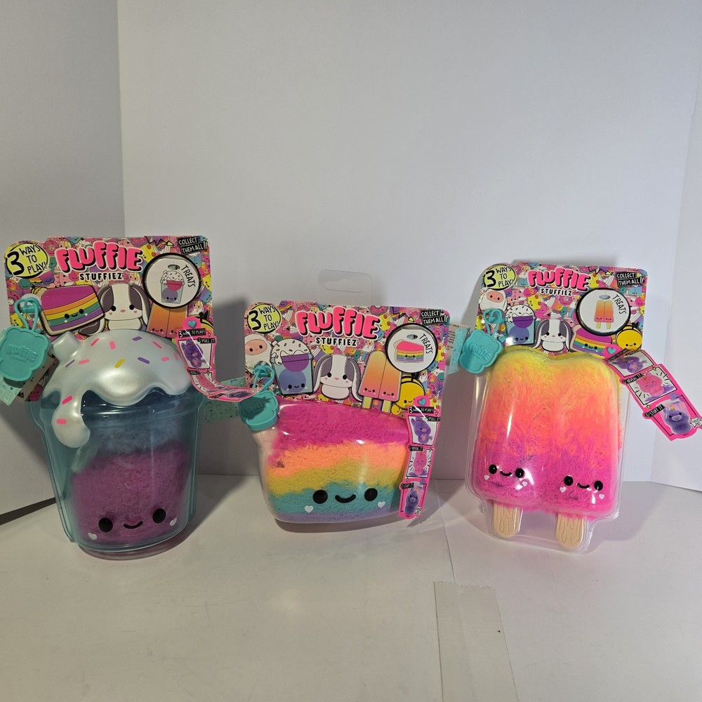 Lot of 3 Fluffie Stuffiez Treats Series Plush NWT Boba Cake Popsicle Treats