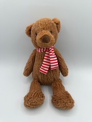 Manhattan Toy Company Brown Teddy Bear 2017 14″ Red & White Scarf Holiday Plush