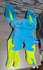 Bumpas “Oz” 24″ Double Sided Bunny Creature Weighted Plush Pillow Toy Blue Green