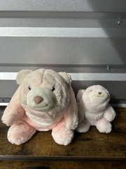 GUND Pink Teddy Bear Plush Lot of 2 Large & Small Stuffed Animals Soft Vintage