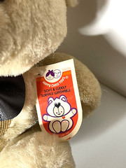 Vtg NOS McCrory Teddy Bear Plush w/ Bow Tie Corduroy Foot Pads Happy Child Toys