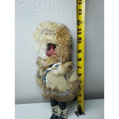 Vintage Inuit Eskimo Doll Real White Fur Alaska Native 12″ Fairy Coquette