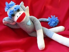 Sock Monkey Blue Gargoyle Protection From Evil Good Luck Charm OOAK