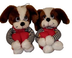 2 Vintage Knee Hugger Dog Plush Soft Toy Red Blue Brown 11″ Our Own Import