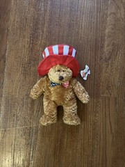 Plushland 2000 Brown 9” Patriotic Bear w/Top Hat Bow Tie Red White Blue