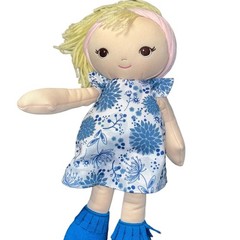 Baby Gund Toddler Doll 13″ Plush Blue Floral Dress Embroidered Nursery Decor