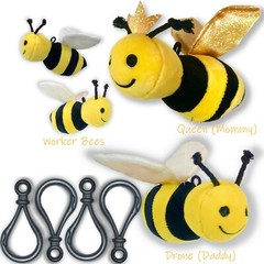 Plush Soft Stuffed Toy 5″ and 3″ Honey Bee Family – Queen, Drone and Worker Bees