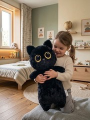 Black Cat Plush Stuffed Animal Soft Big Yellow Eyes Approx. 23 in Tall