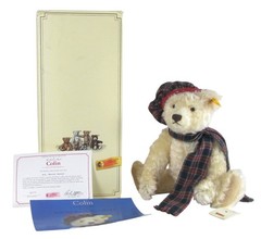 Steiff Collin Winter Bear 665660 Mohair Tartan Hat Scarf COA Box Growler 13.5″