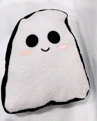 White Sherpa Ghost Plush Happy 16″ x 12.5″ Pillow Toy