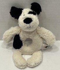 Jellycat Plush Bashful Puppy Dog Ring Baby Rattle Soft Toy Cream White Black 7″