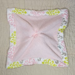 Blankets Beyond Pink Gray Bunny Rabbit Lovey Green Damask Trim Edge 15″ Security