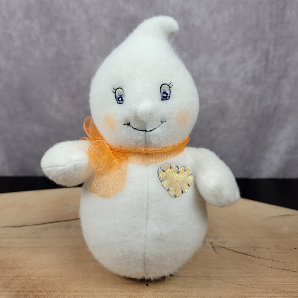 Hallmark Glimmer The Ghost Stuffed Plush Halloween Decor Shimmer Heart Bow 7″