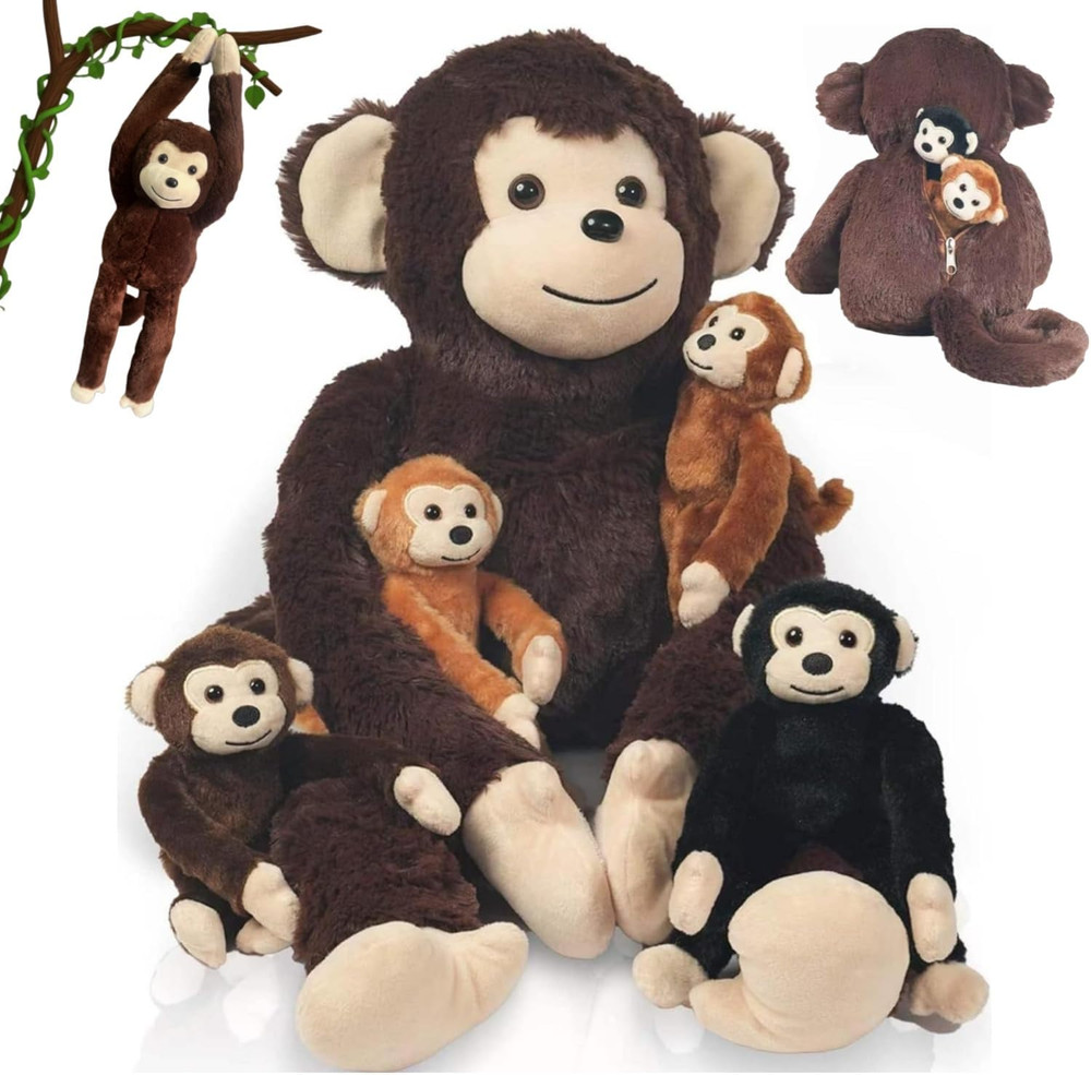5 in 1 Monkey Stuffed Animal with Babies, Large Huggable Stuffed Monkey Plush To