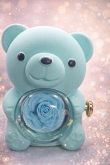 Romantic Teddy Bear with Preserved blue Rose, a Necklace, Gift box, Gift Bag