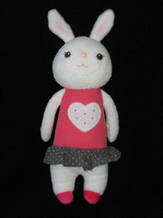 Me Too Plush Bunny Heart Tiramitu Doll Stuffed Animal Toy Pink White Gray 11″