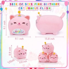 Pink Birthday Cat Plush, 5 PCS Cat Plush Stuffed Animal Family, 16″ Pink Cat …