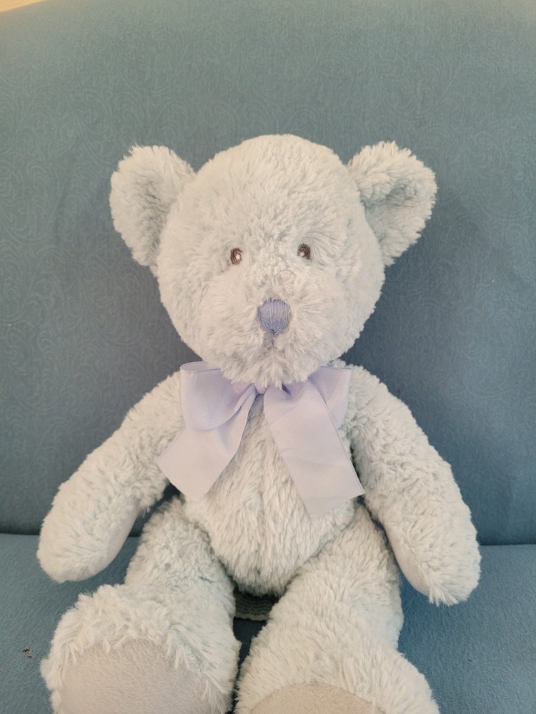 Russ Baby Sweet Beginnings Teddy Bear Plush Blue w/ Blue Bow 14″ Russ Berrie
