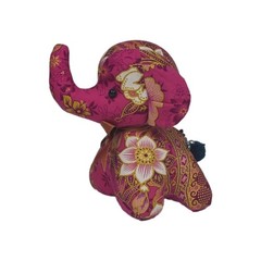 Thai Elephant Plush Handmade Pink Floral Decor Stuffed Animal Gift Boho 6.5″