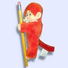 Vintage Red Monchichi Monkey Clip-on Pencil Hugger Atlanta Novelty Rubber Face