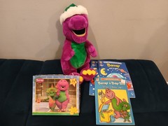 Vintage Barney The Purple Dinosaur Lot 26″ Jumbo Plush Puzzle Coloring Books