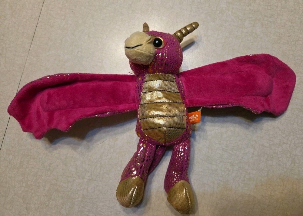 Wild Republic Huggers Wristband Plush Dragon Pink Gold 8″