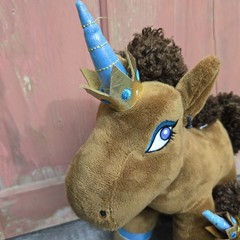 LOT OF TWO Afro Unicorn Princess Crown Horses Brown Plush Stuffed Animals Toys