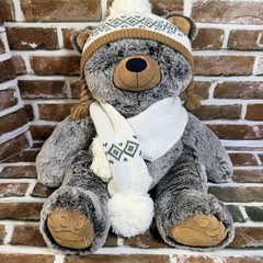 Bearpaw Eva Teddy Bear Plush Gray 15” Super Soft Stuffed Animal Scarf Beanie
