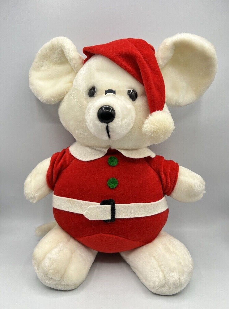 Vintage 1987 Dakin Fun Farm Christmas Mouse Plush Glasses Santa Hat 15 Inches