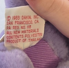 Vintage Purple Dragon Plush Animal 1883 Toy