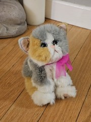 Vintage 1992 Tyco Kitty Kitty Kittens Purring Plush Gray Orange Calico Blue Eyes