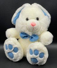Easter Bunny Plush Stuffed Animal White Blue Bow Ears Feet Genich international