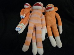 Lot 3 Orange Knit Sock Monkey Plush Stuffed Animals- 18″ Striped – 15″ And 11″