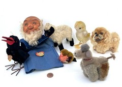 Steiff Lot 7 Distressed 1960s -70s Dog Puppet Chick Raven Sheep 3 ID As Is Vtg