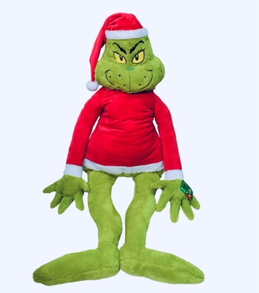 Grinch Jumbo Plush, 48 Inches Tall, Dressed in a Santa Shirt and Hat