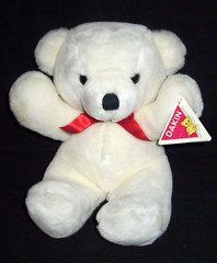 13″ TAG! VTG Dakin White Cuddles Teddy Bear Red Satin Bow Plush Stuffed Animal