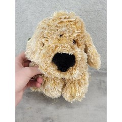 Golden Bear Co Ltd Shaggy Dog Plush Tan Golden Puppy Green Bow 11.5 Inch Lying