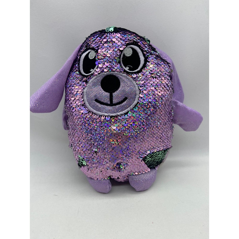 DELIAH Shimmeez Stuffed Animal TOY DOG Reversible Sequins Purple to Silver 8″