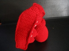 HANDMADE CROCHET RED AND WHITE FLOPPY EARED RABBIT NEW