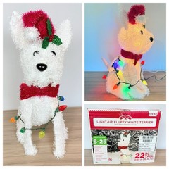 Holiday Time Christmas Light Up Fluffy White Terrier 22 Inch Indoor Outdoor S-25