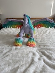 OOAK Handmade Pegasus Plush Rainbow Wings Fantasy Unicorn Art Doll Gift