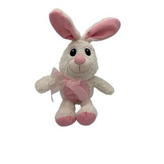 Cute White Pink Bunny Rabbit Plush Stuffed Animal Easter Bow Toy Kids 13″