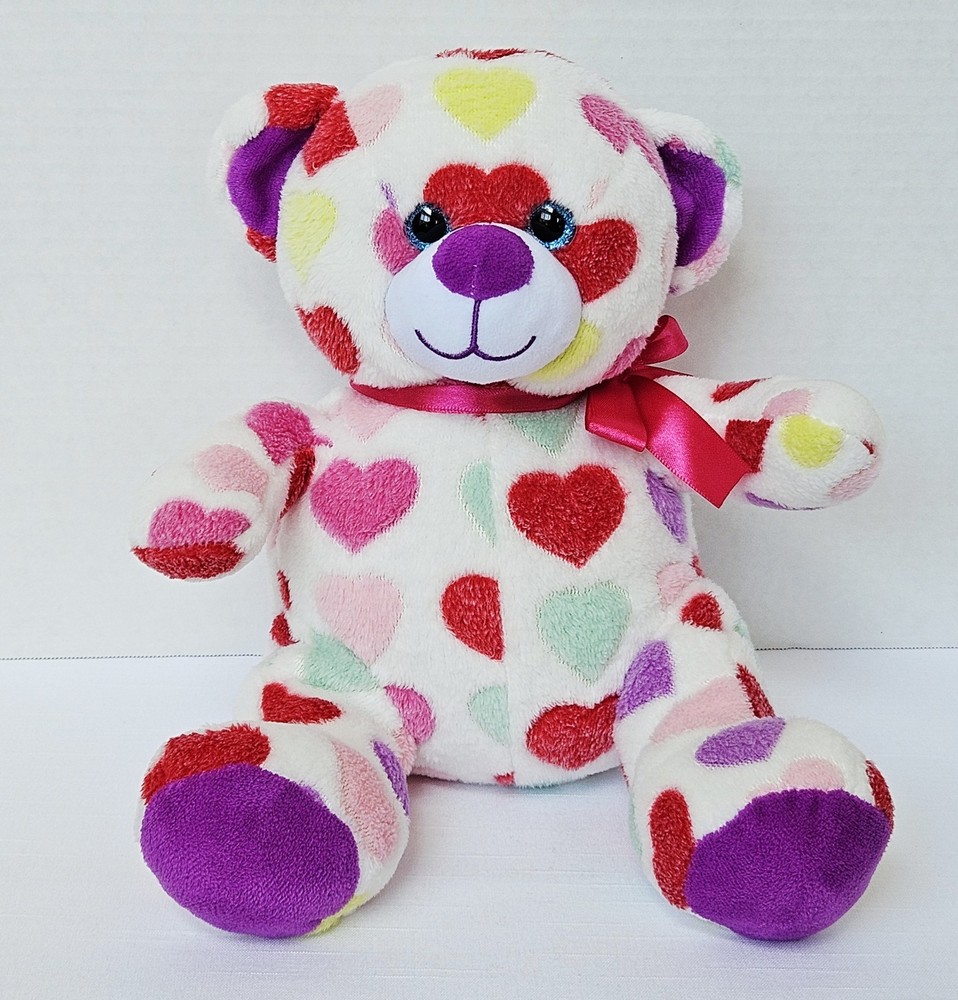 Grocery Outlet Heart Teddy Bear Plush Stuffed Animal Red Purple Green Pink 10″