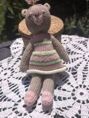 Blabla Knit Bear in Dress Rattle Doll Pink Brown Plush 7″ Kids Soft Toy Cute