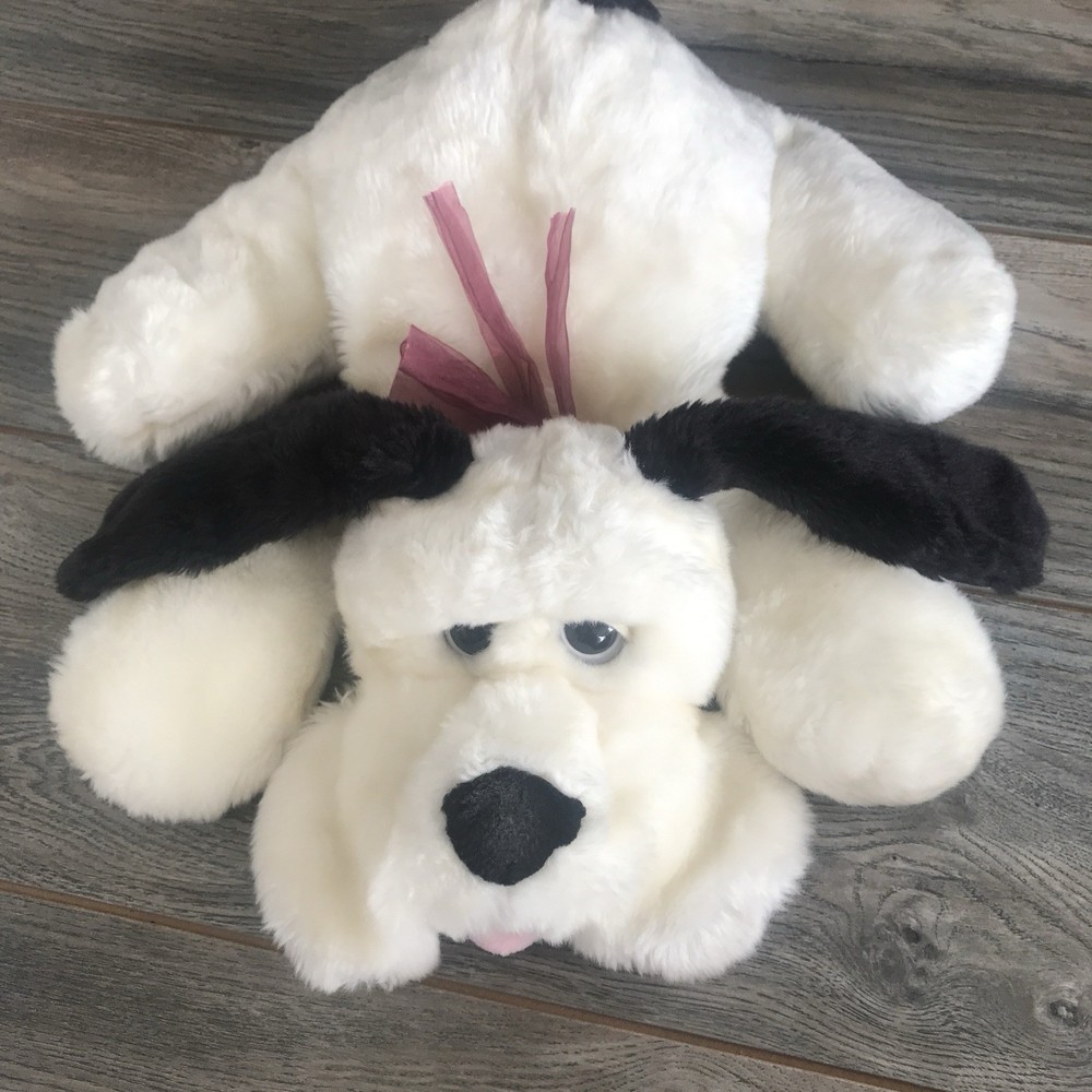 White & Black Plush Laying Dog Puppy Tongue Cloth Eyelids Kids of America NO TAG